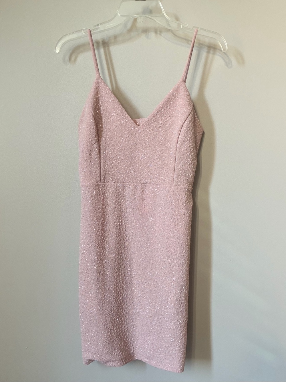 Lovely Day Blush Pink Glitter Mini Dress Spaghetti Strap Back Cutout